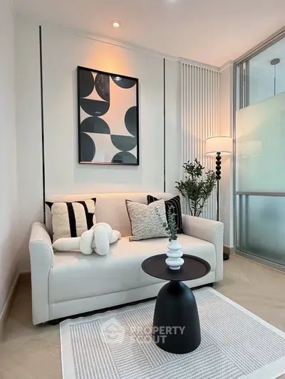 Stylish modern living room with cozy sofa and chic decor