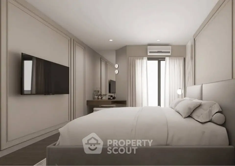 Luxurious modern bedroom with sleek design and natural light