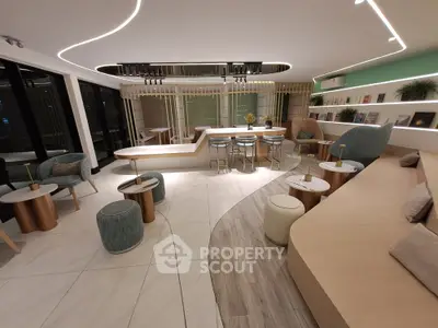 Modern living room with stylish furniture and ambient lighting
