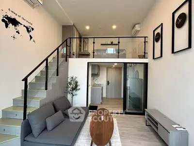 Modern loft apartment with stylish mezzanine and sleek interior design