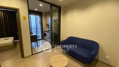 Modern apartment interior with cozy living room and kitchen area