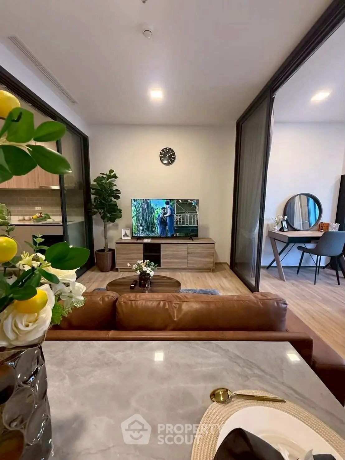 Modern living room with open layout and stylish decor