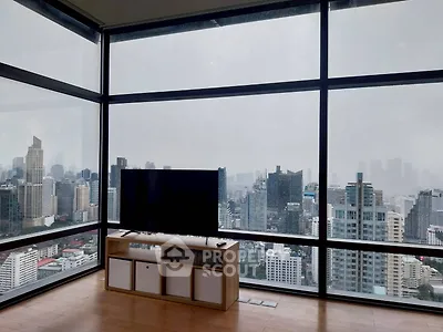 Stunning high-rise living room with panoramic city views and modern decor.