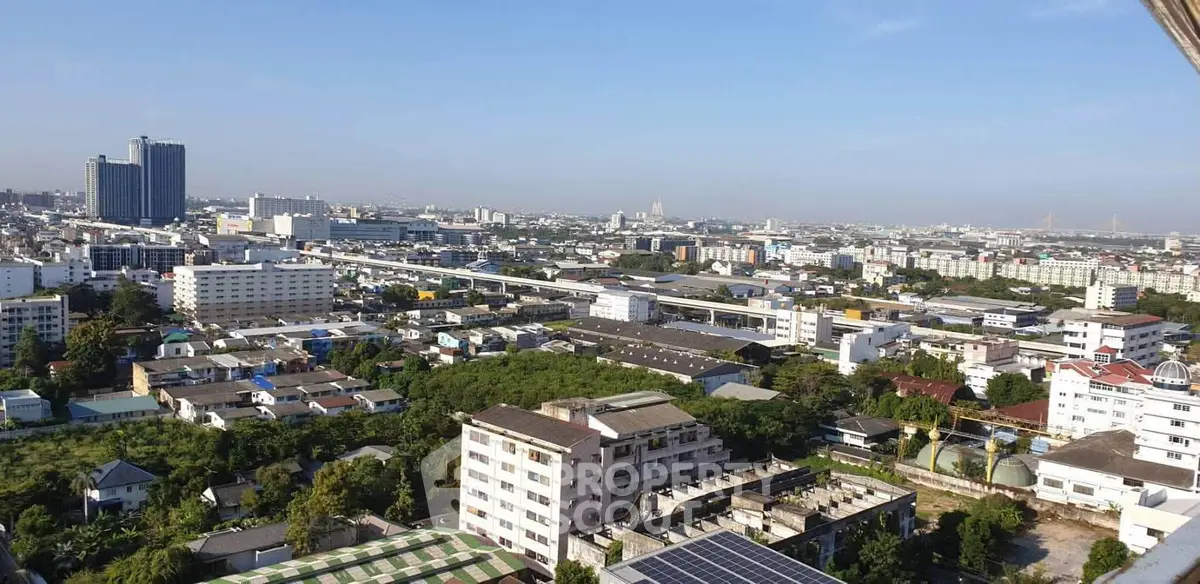 Stunning aerial view of urban landscape with diverse architecture and lush greenery, perfect for real estate investment.
