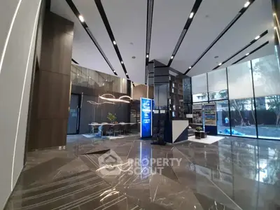 Luxurious modern building lobby with sleek design and high ceilings