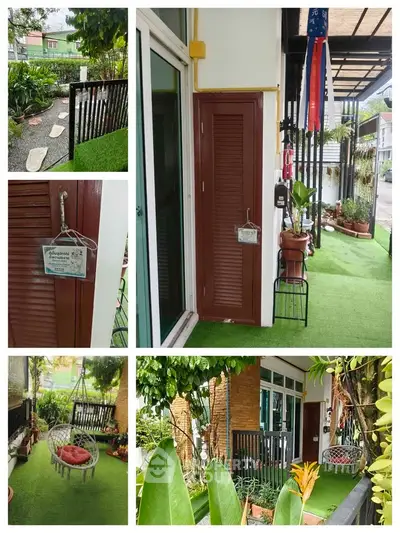 Charming garden and balcony with lush greenery and cozy seating area, perfect for relaxation and outdoor enjoyment.