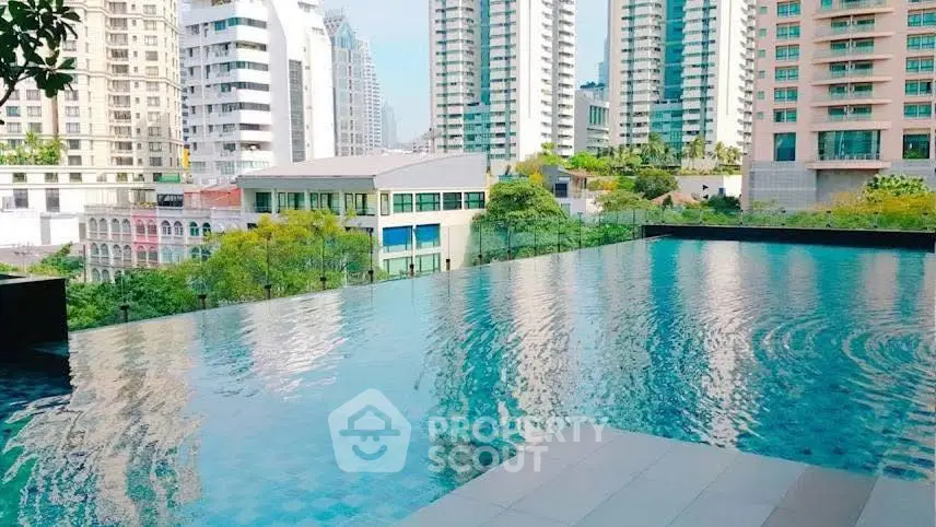 Luxurious rooftop infinity pool with stunning cityscape views in modern urban setting.