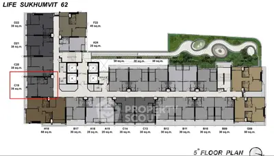 Detailed floor plan of Life Sukhumvit 62 showcasing unit layouts and garden area on the 5th floor.