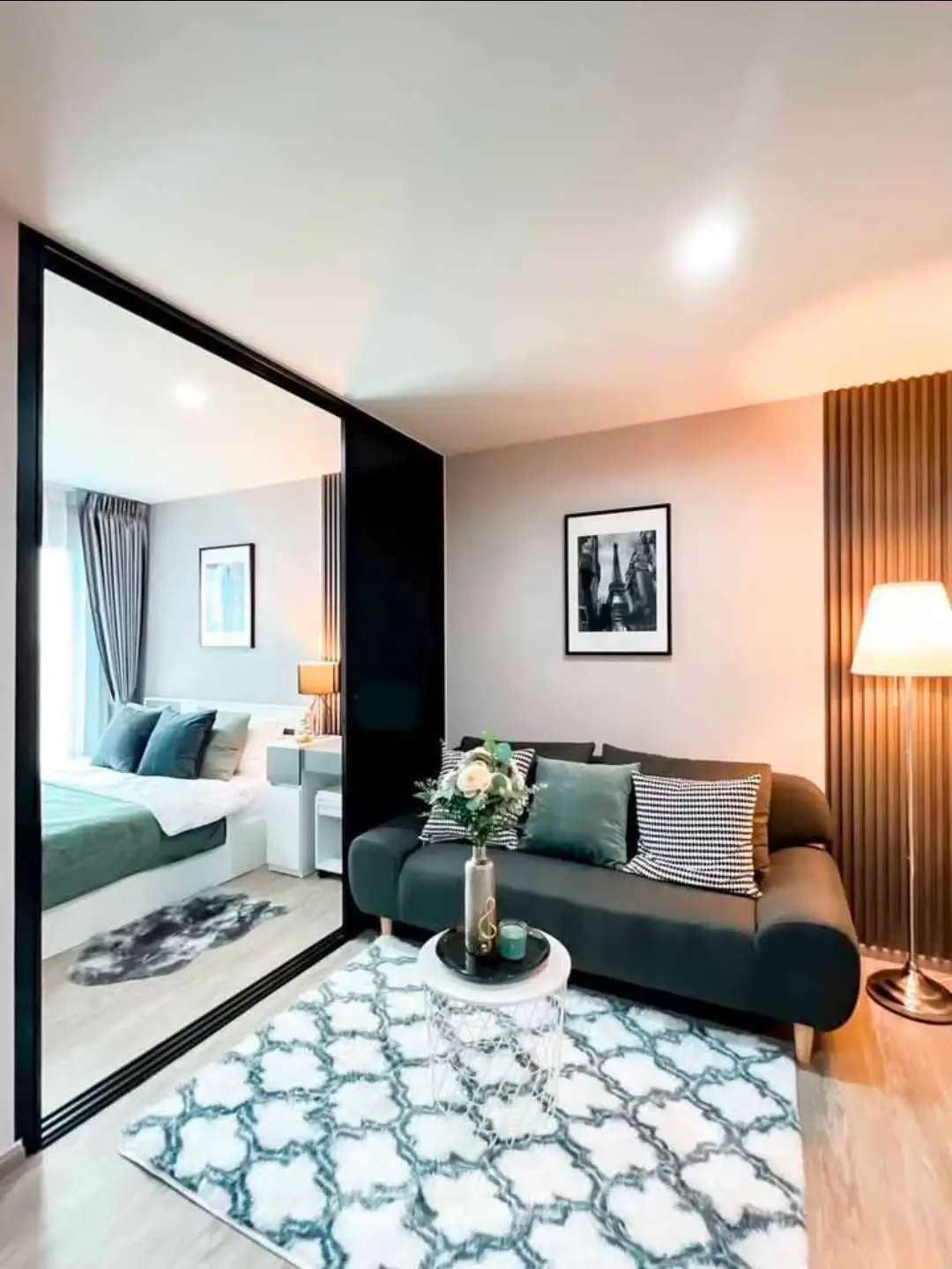 Modern living room with stylish decor and cozy ambiance