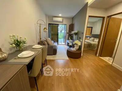 Modern apartment interior with cozy living room and stylish dining area