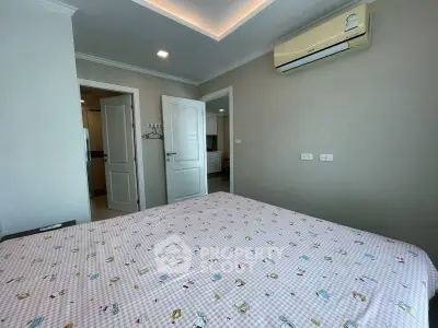 Cozy bedroom with air conditioning and stylish decor