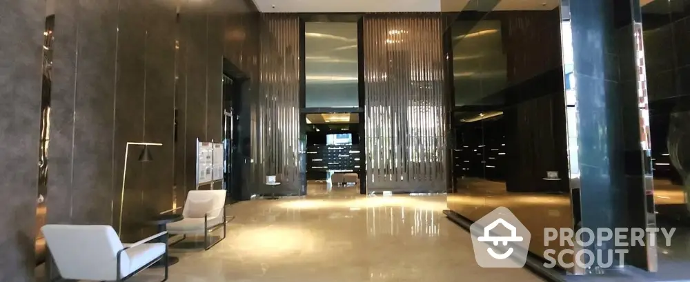 Luxurious modern building entrance with sleek design and elegant lighting