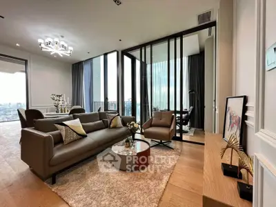 Luxurious modern living room with floor-to-ceiling windows and elegant decor