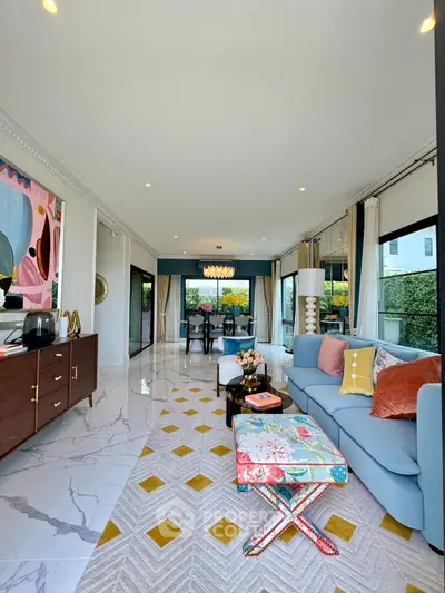 Luxurious modern living room with elegant decor and spacious layout