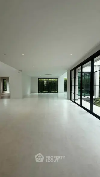 Spacious modern living room with large windows and sleek design