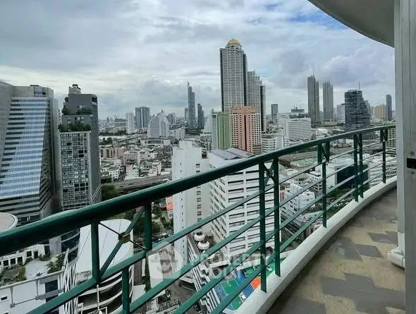 Stunning cityscape view from a high-rise balcony with modern skyline.