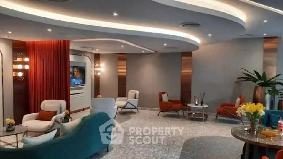Luxurious modern living room with stylish furniture and ambient lighting