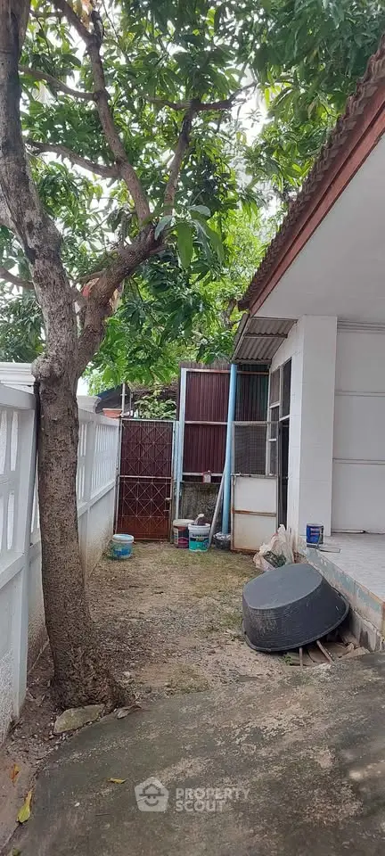 Charming backyard with lush greenery and cozy outdoor space