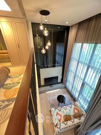 Luxurious modern living room with high ceilings and stylish decor