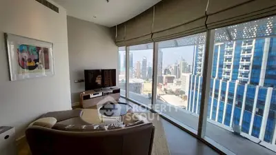 Luxurious living room with panoramic city view and modern decor