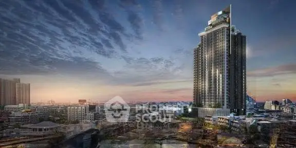 Stunning high-rise building with panoramic city views at sunset.