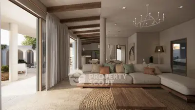 Luxurious open-plan living room with elegant decor and spacious design
