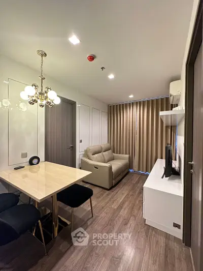 Modern living room with elegant decor and cozy seating area