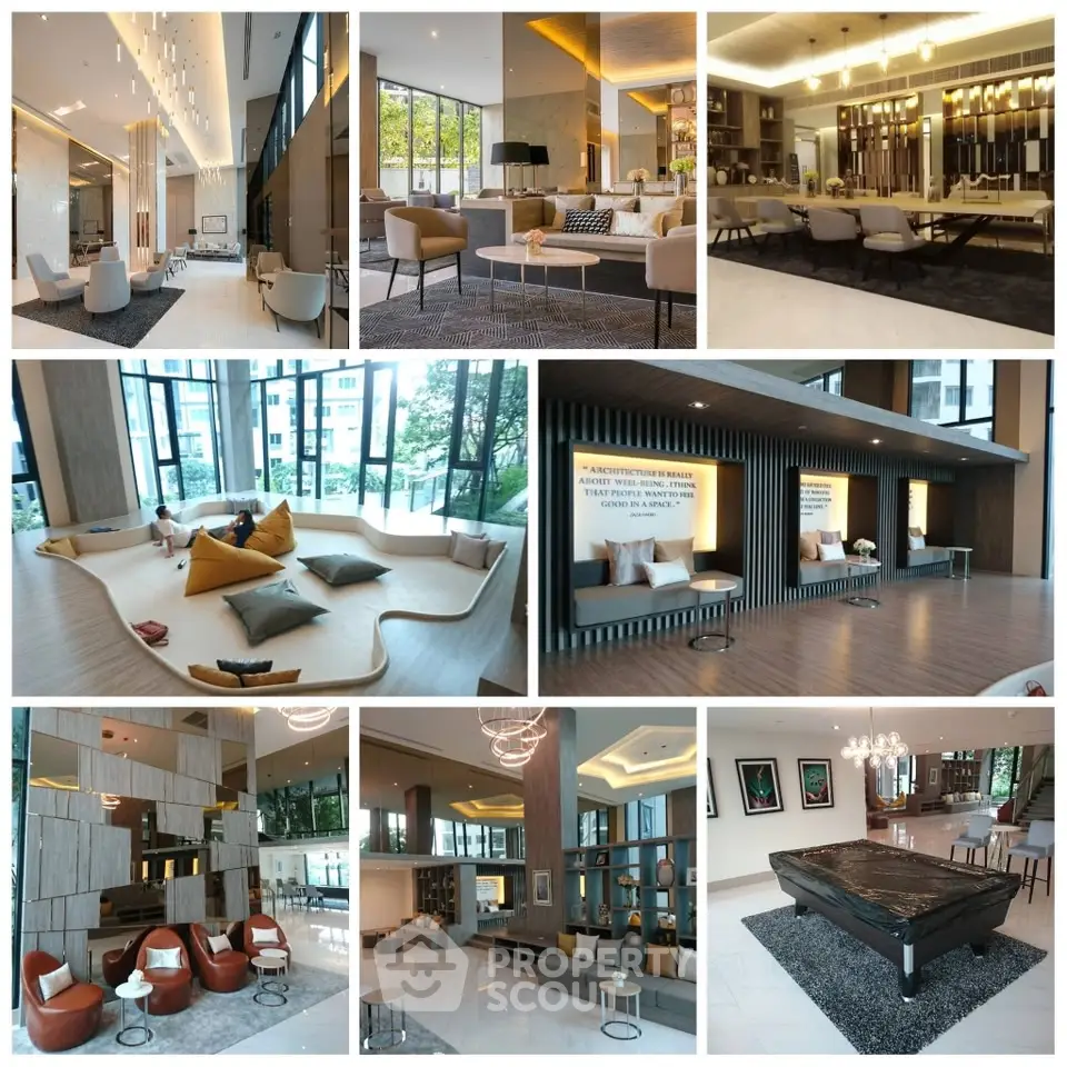 Luxurious modern apartment lobby with stylish seating and elegant decor