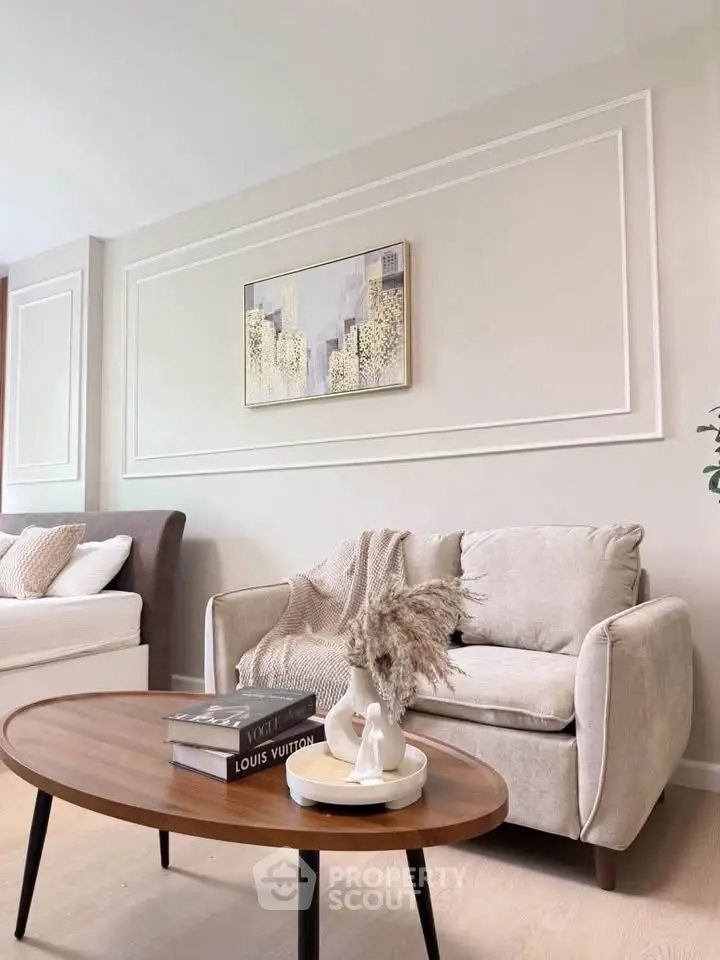 Elegant living room with cozy seating and stylish decor