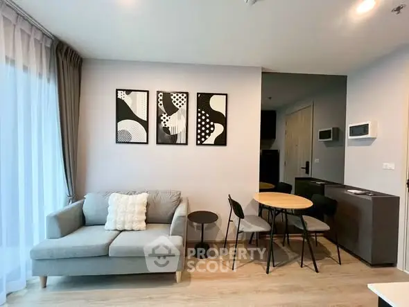 Modern living room with stylish decor and cozy seating area