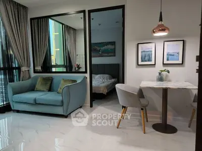 Modern apartment with stylish living room and cozy bedroom