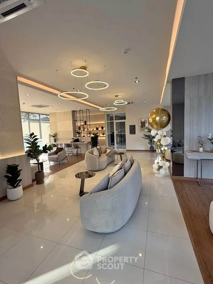 Luxurious modern living room with elegant lighting and stylish decor