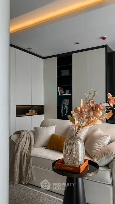 Stylish modern living room with cozy sofa and elegant decor