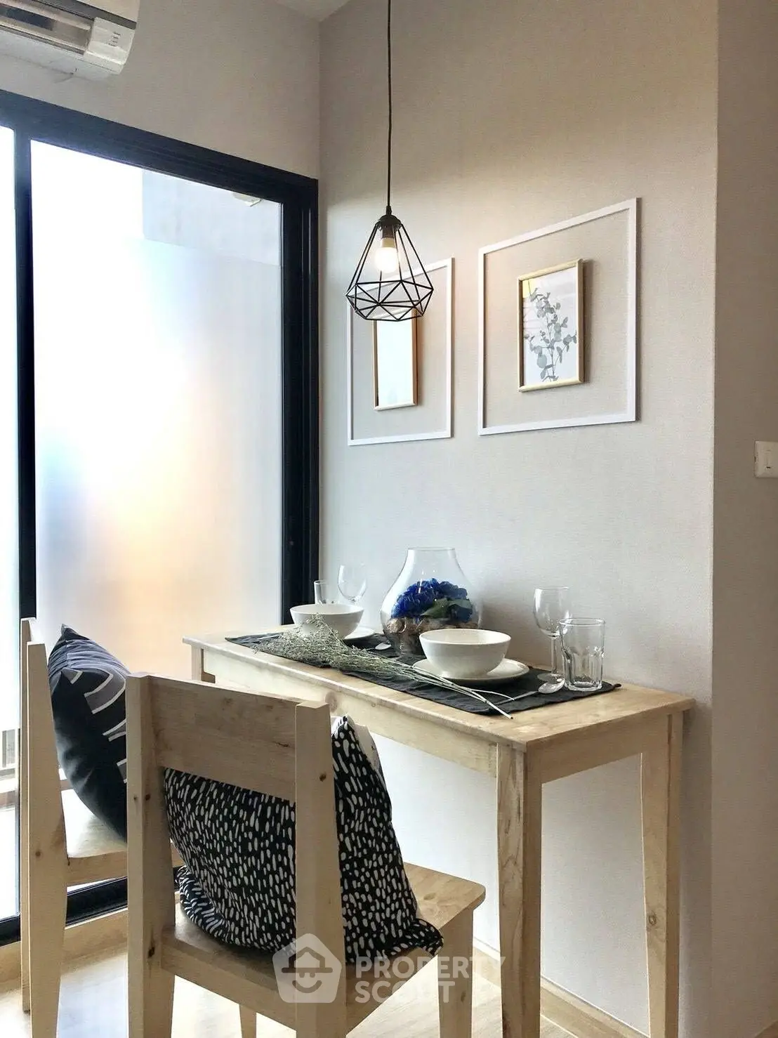 Cozy dining nook with modern decor and natural light