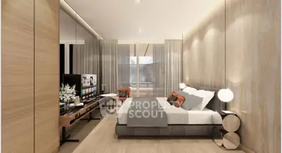 Luxurious modern bedroom with stylish decor and natural light
