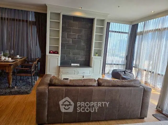 Luxurious living room with elegant decor and panoramic windows