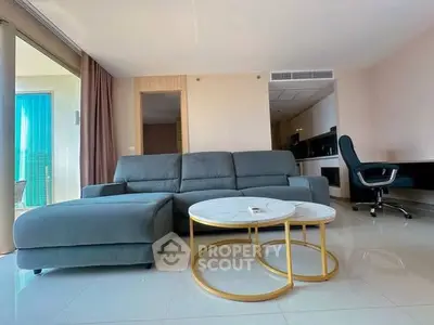 Spacious modern living room with stylish furniture and open layout