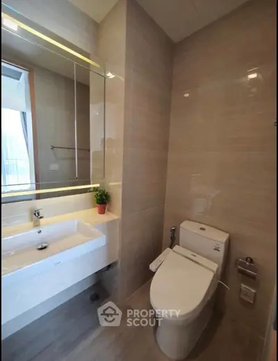 Modern bathroom with sleek fixtures and natural light