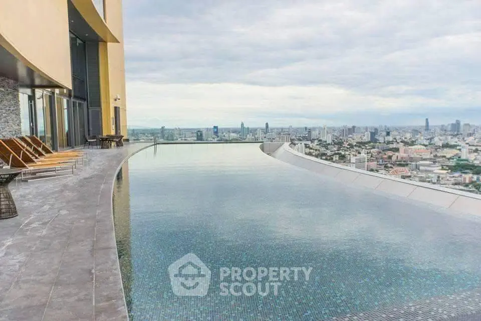 Luxurious rooftop infinity pool with stunning city skyline view.