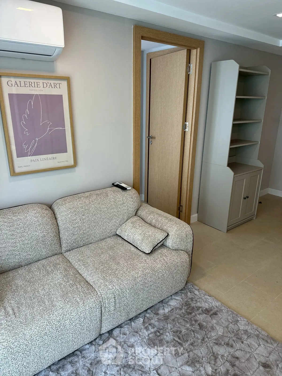 Modern living room with cozy sofa and stylish decor