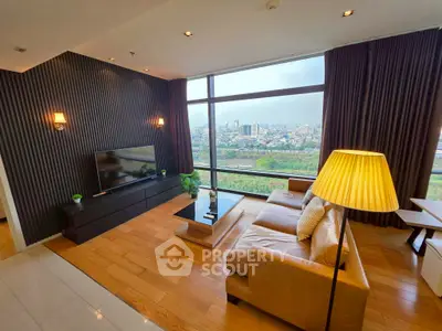 Luxurious living room with panoramic city view and elegant decor