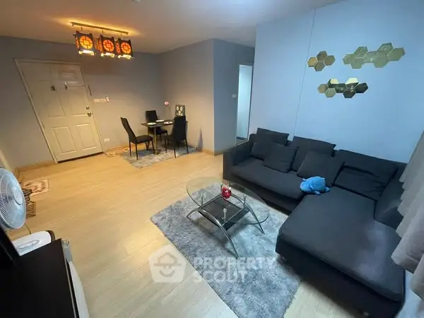 Modern living room with stylish decor and cozy seating area