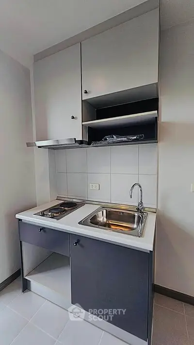 Compact modern kitchen with sleek cabinetry and stainless steel sink