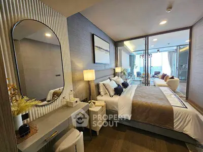 Luxurious modern bedroom with elegant decor and spacious layout