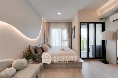 Modern bedroom with balcony access and stylish decor