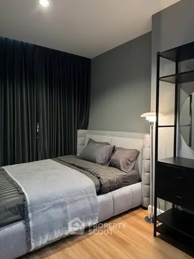 Modern bedroom with stylish decor and cozy ambiance