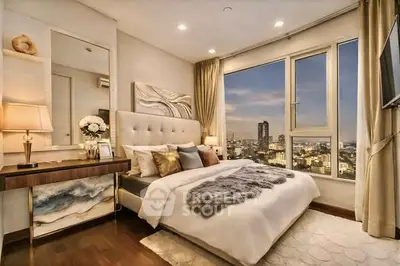 Luxurious bedroom with stunning city view and elegant decor