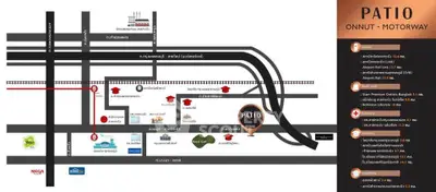 Map showing location of Patio Onnut Motorway with nearby amenities and routes.