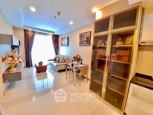 Luxurious living room with elegant decor and ample natural light