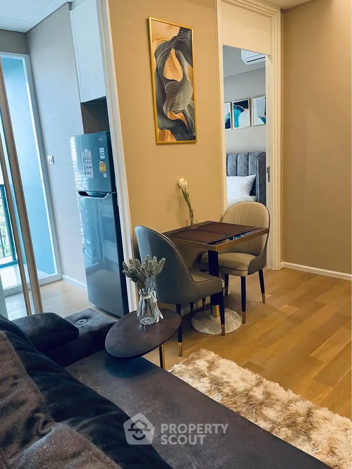 Modern apartment interior with cozy dining area and stylish decor